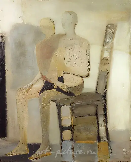 Sitting people, 1989, canvas, mixed technique, 86x106