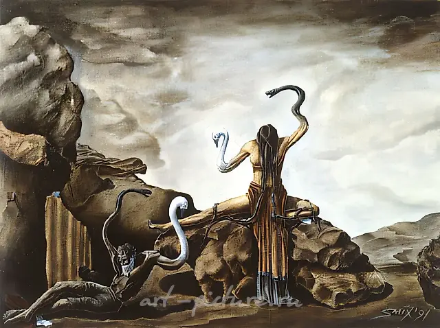 不要沉溺于黑暗的活动，1991年，布面油画，30x39厘米。莫斯科调色板画廊藏品。