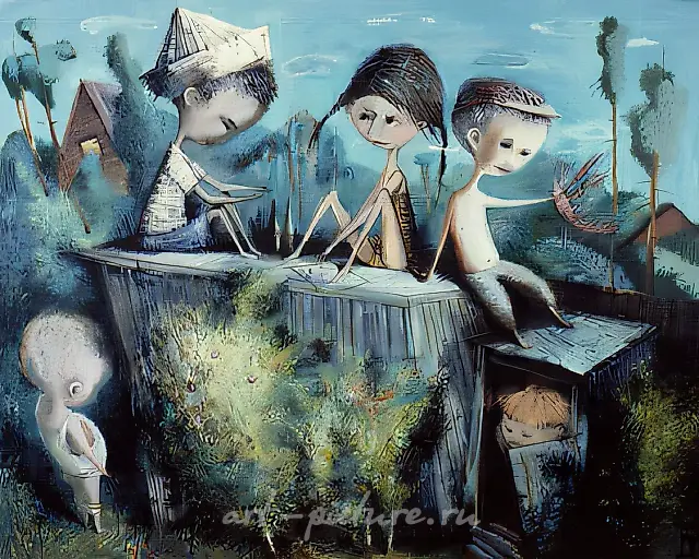 Picnic on rooftop, 0, canvas, oil, 100x120 Property of "Moscow Palette" Gallery