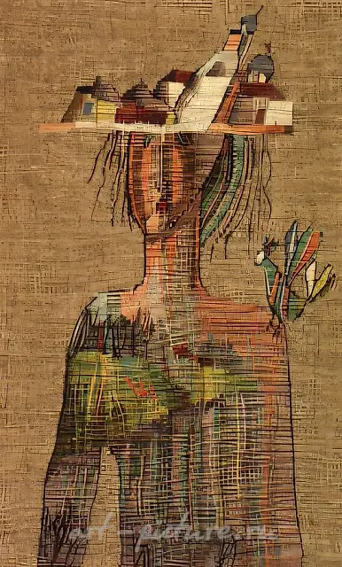 Portrait (tapestry), 1989, hand weaving, 19x11.5 Collection Peiker Barbara, Germany