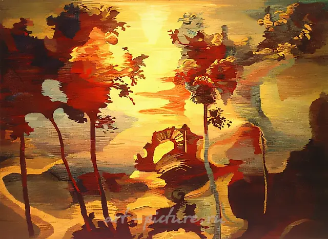 废墟，1990年，手工编织，羊毛、亚麻，220×300厘米，俄罗斯驻雅典大使馆藏