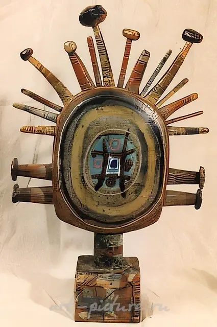 Sun flower (Series "Signs of the Earth"), 1987, chamotte, coloured masses, engobe, glazing, 67x48x17 Author`s property