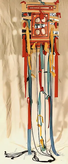 Without a title, 1989, cardboard, foil, textile, paper, cord, 220x30 Author`s property