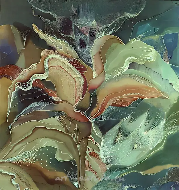 兰花，1987年，热蜡染，100x100厘米。莫斯科艺术家联盟所有。