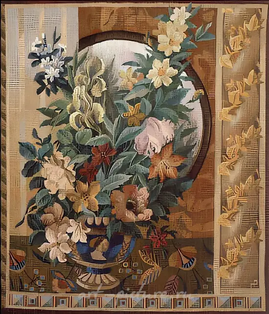 静物与圆镜，1991年，挂毯，手工编织，107×95厘米，私人收藏