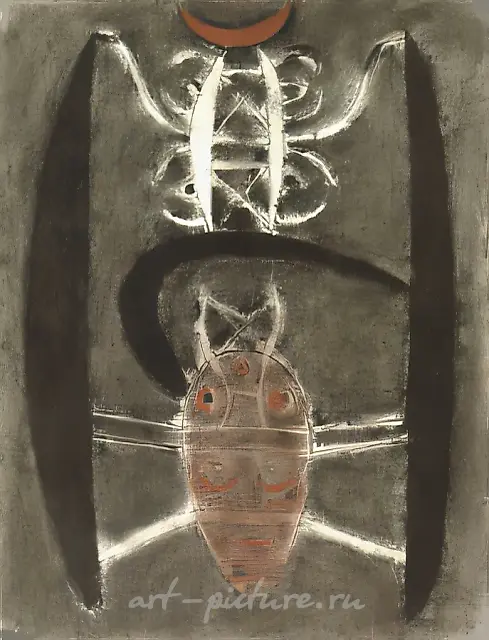 西伯利亚古文字，1990年，纸本，炭笔，赭石，63×49厘米