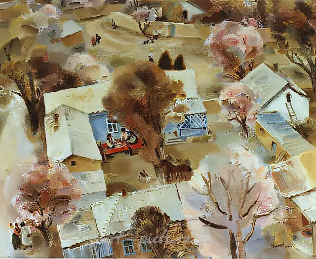 盛开的杏树，1991年，布面油画，80×100 作者自藏