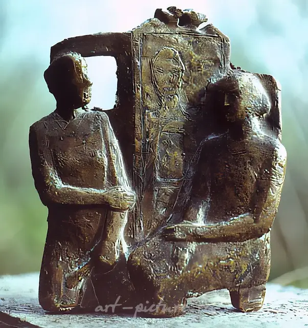 雕塑家与模特，1983年，青铜，双层浮雕，25x15x5厘米。作者自藏。