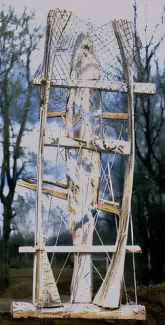 Fish, 1991, painted wood, ropes, 170x80x40 Property of State Russian museum of Fine Art. St. Petersburg.