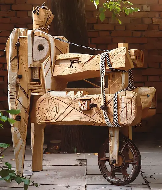 Paladin, 1991, painted wood, ropes, and metal, 160x160x70 Property of "Art Marceting 2" gallery. Moscow.