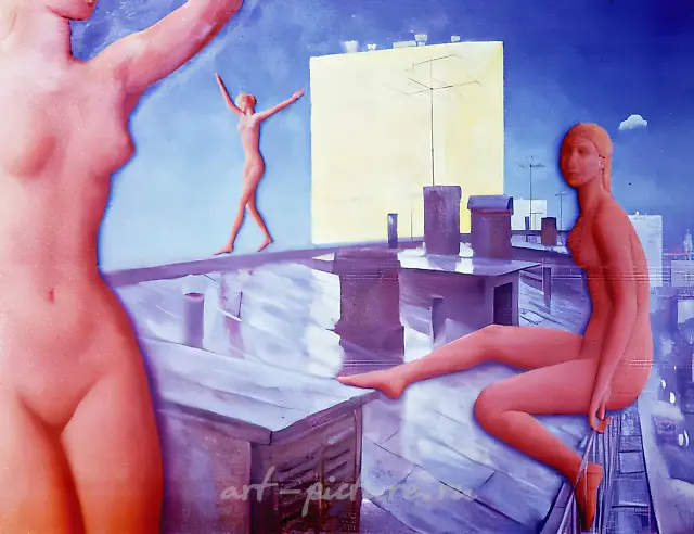 Крыша, 1972, холст, масло, 60x90