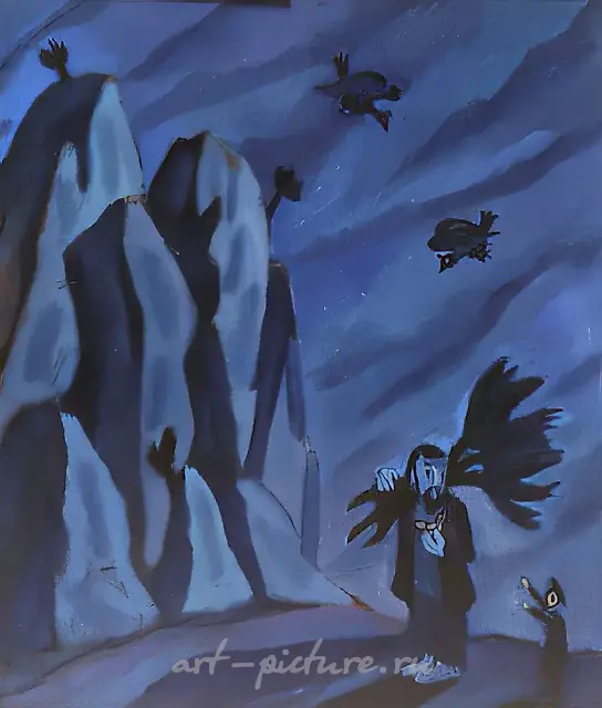 Rabbi Nakhman`s fairy tale "The lost bride", 1991, canvas, oil, 120x100 Author`s property