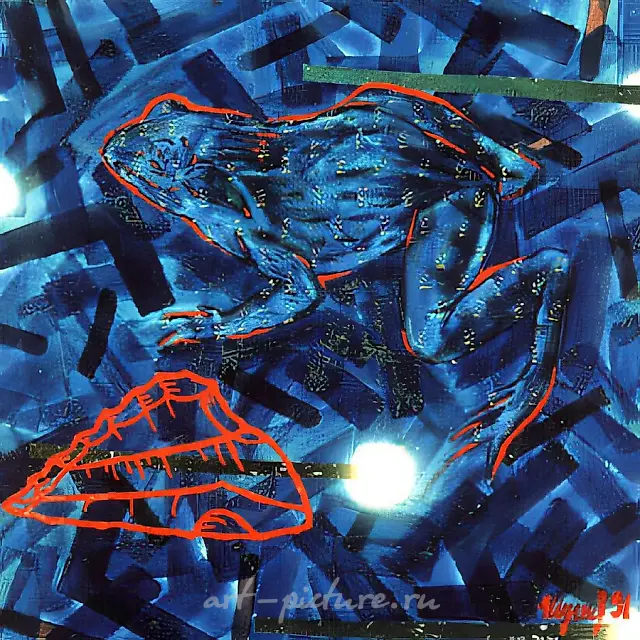 Blue Frog (diptych), 1991, canvas, mixed technique, 100x200. Collection of «Moskovia» Bank