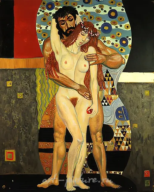 Adam and Eve, 1991, oil and gold on canvas, 100x80 Author`s property