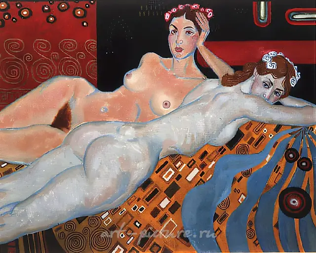 Nymphs, 1990, oil and gold on canvas, 80x100 Private collection. New York.