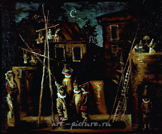 城市生活，1992年，布面油画，50x61。作者收藏。