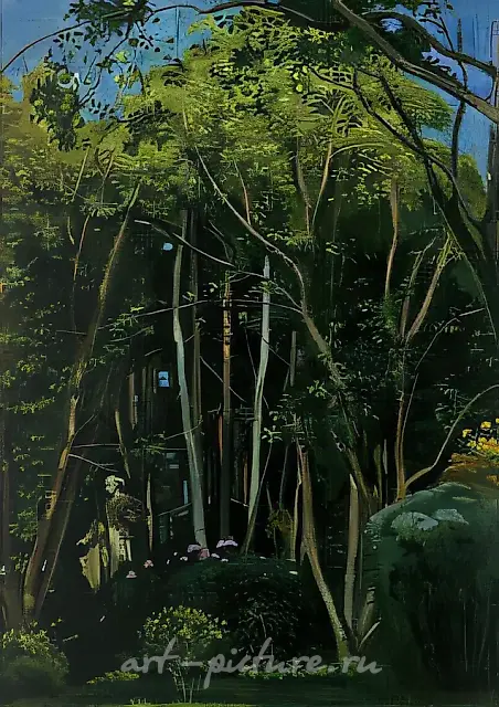 Landscape with a Sculpture, 1982, canvas, oil, 200x65. Private collection. Japan
