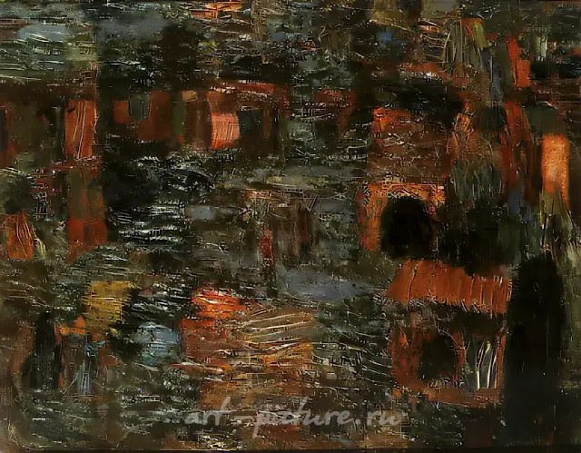 Пейзаж аула, 1983, картон, масло, 40х50. Собственность автора