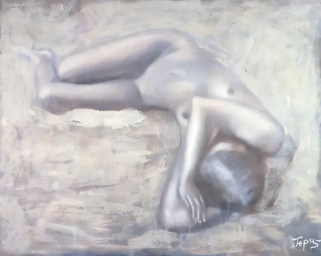 在沙滩上，1992年，布面油画，120x100厘米。作者收藏。