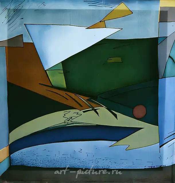 湖泊№2，1991年，蜡染，70×70厘米。作者所有。