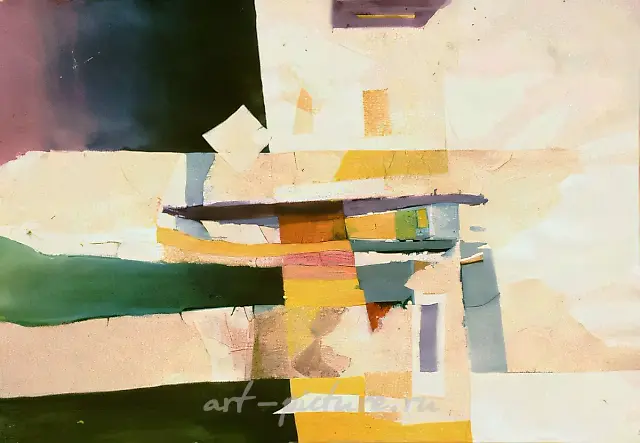 远去的雷雨，1987年，纸本，水粉，泼洒，61x86。作者自藏。