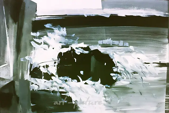 波浪与石头，1989年，纸，白粉，炭精，61x86厘米。作者自藏。
