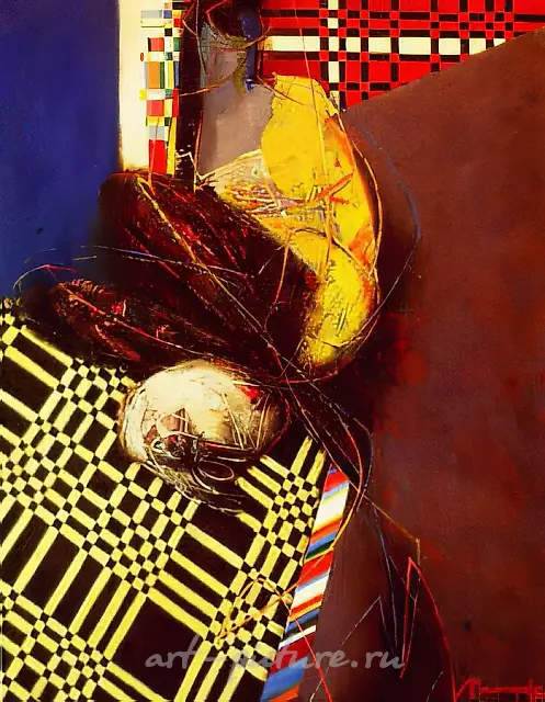 与暹罗猫的肖像，1990年，布面油画，165x133厘米。作者自藏。