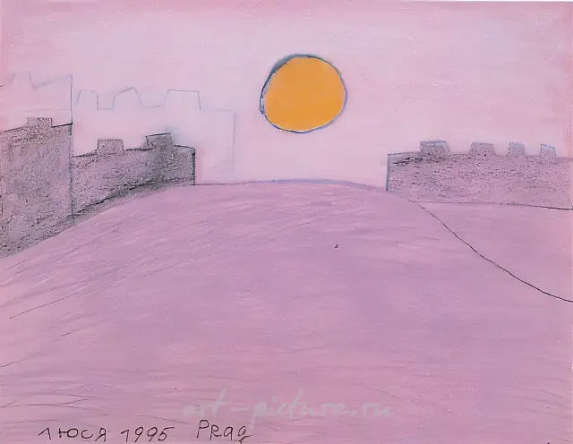 Прага, 1995, бумага, цветной карандаш, 14х18
