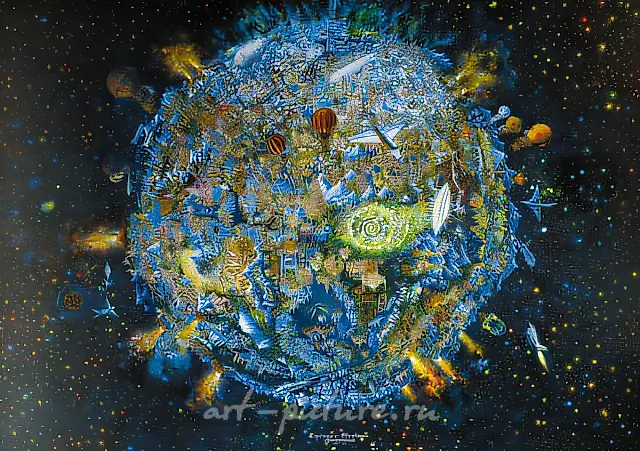 My home - Earth., 1994, mixed media, 151х214 Мой дом - Земля.