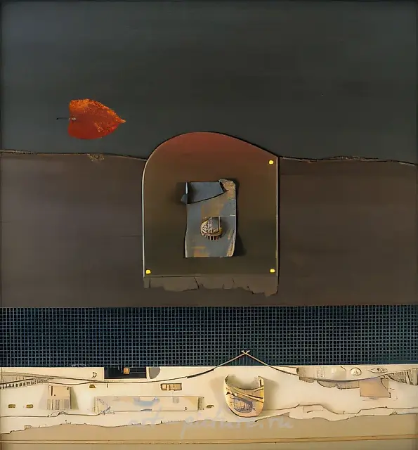 Nocturne., 1996, hardboard, collage, 90х90