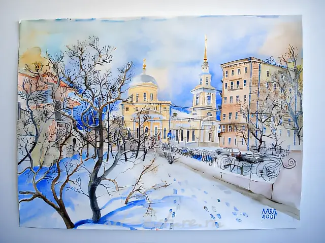 Москва. Перекрёсток Спиридоновки и Малой Никитской улицы, 2007, бумага, акварель, гуашь, 38 х 50,5