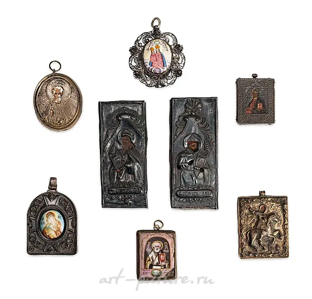 FOUR ICONS WITH SILVER RIZA AND WOODEN CASE, RUSSIA,...