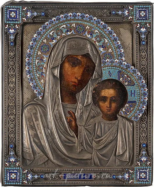 SMALL ICON WITH THE MOTHER OF GOD OF KAZAN (KAZANSKAYA) WITH...