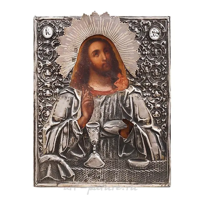 Moscow workshop, Russia, Religious icon on wood, with silver...