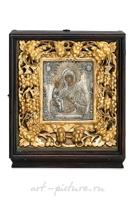 ICON REPRESENTING THE VIRGIN OF THE THREE HANDS WITH SILVER RIZA...
