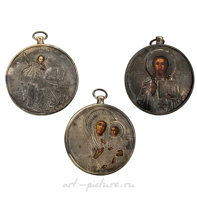 Four Russian miniature 84 silver oklad travel icons