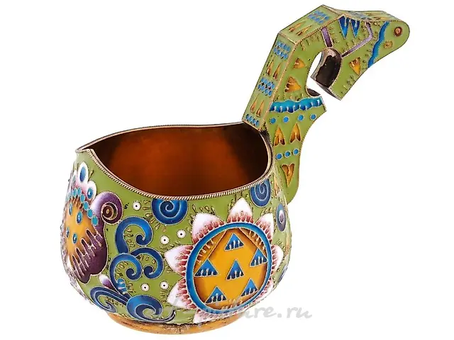 Ковш русский, позолоченный серебром 84 пробы и эмалью