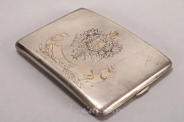 Russian Silver Cigarette Box and Cover.