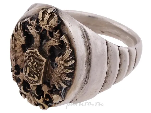 Русское серебряное кольцо-печатка