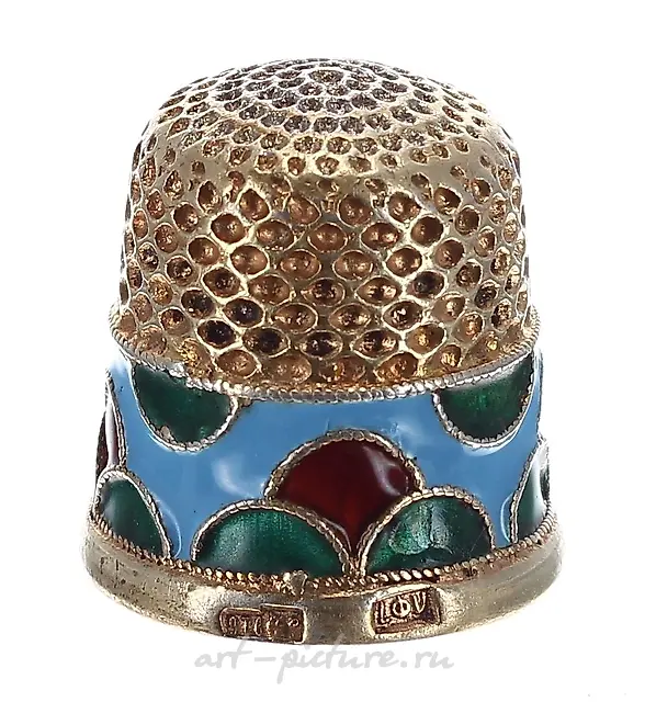 Russian silver cloisonné thimble, stamped marks to the right...