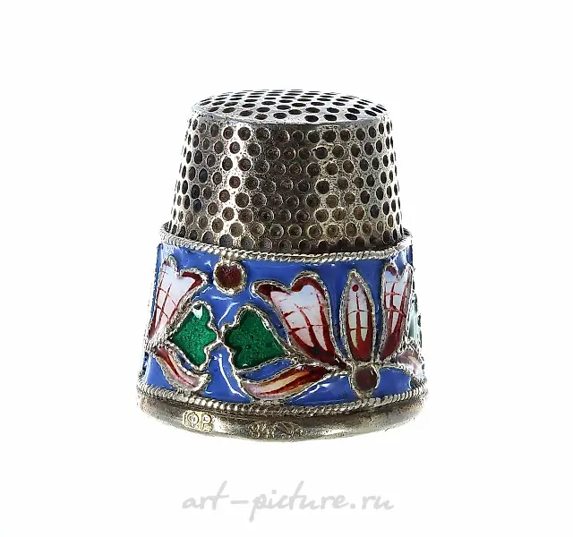 Russian silver gilt cloisonne thimble, 84 Zolotnik mark, 11....