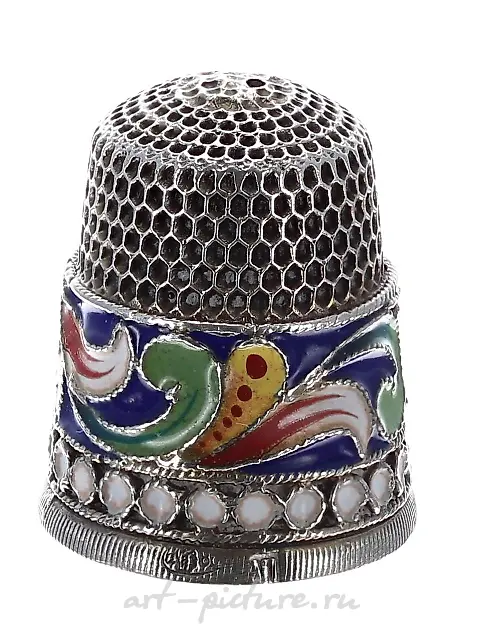 Russian silver cloisonné thimble, stamped marks to the right...
