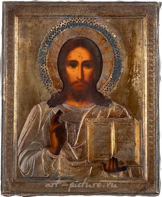 ICON WITH CHRIST PANTOCRATOR WITH SILVER OKLAD
