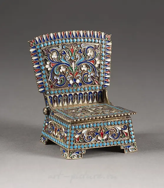 A SILVER-GILT AND CLOISONNÉ ENAMEL SALT CHAIR Russian, M