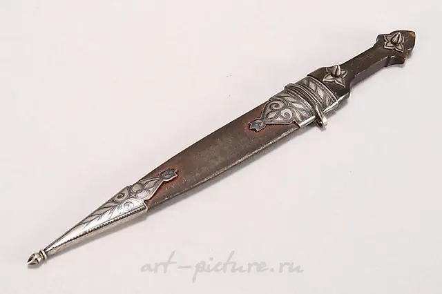 Russian Caucasian Niello & Silver Dagger Brooch
