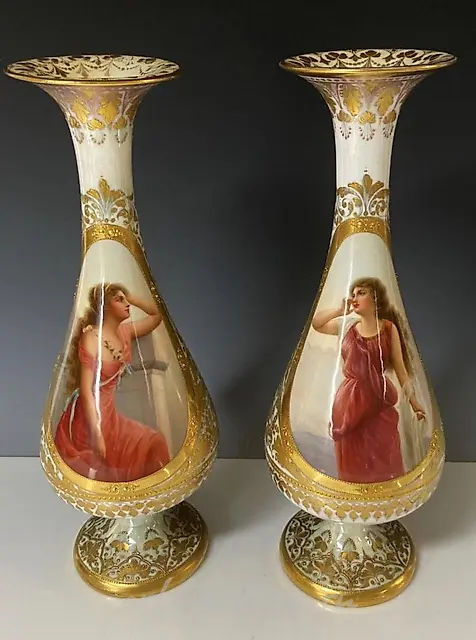 Фарфоровые вазы Royal Vienna, 1900 год, высота 15 дюймов, хорошее состояние