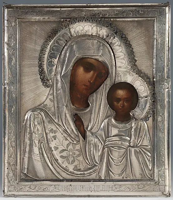 Russian icon of the 19th century. "Virgin with child". Painting...