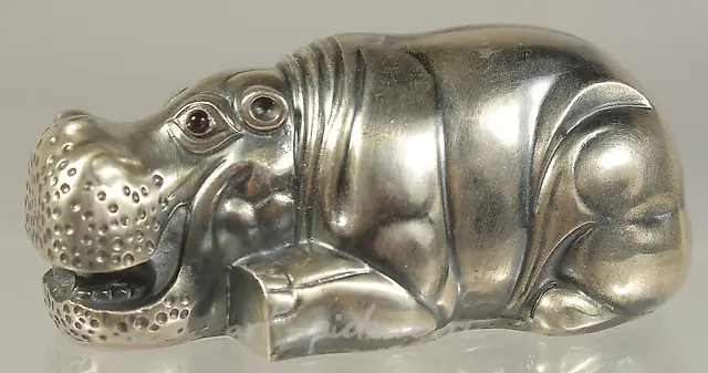 A GOOD RUSSIAN SILVER HIPPO 3 inches long.