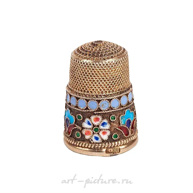 A Russian Imperial Silver Cloisonne enamel thimble
