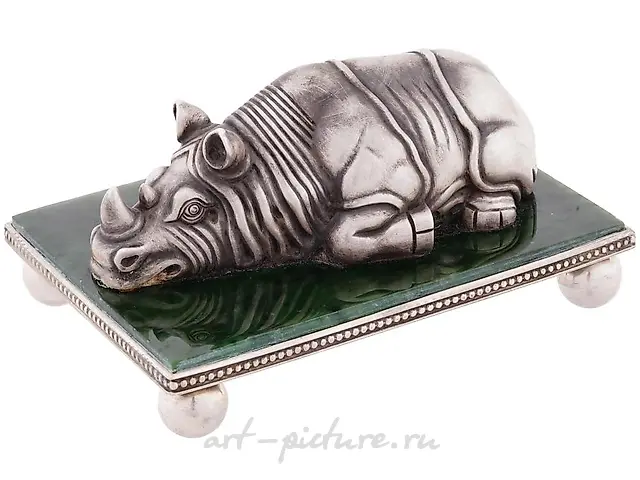 Russian silver figurine of a pig with ruby eyes